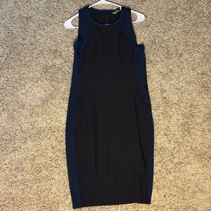 Athleta Stellar En Route Stretch Midi Dress in Black and Blue Racerback with Zip